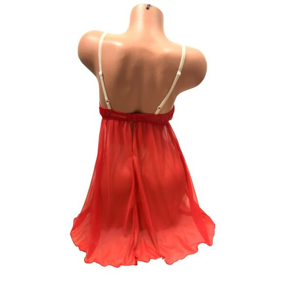 VTG Red Feather Trim Lingerie Babydoll Nightgown Holiday Santa Inner Secrets L - Picture 8 of 8
